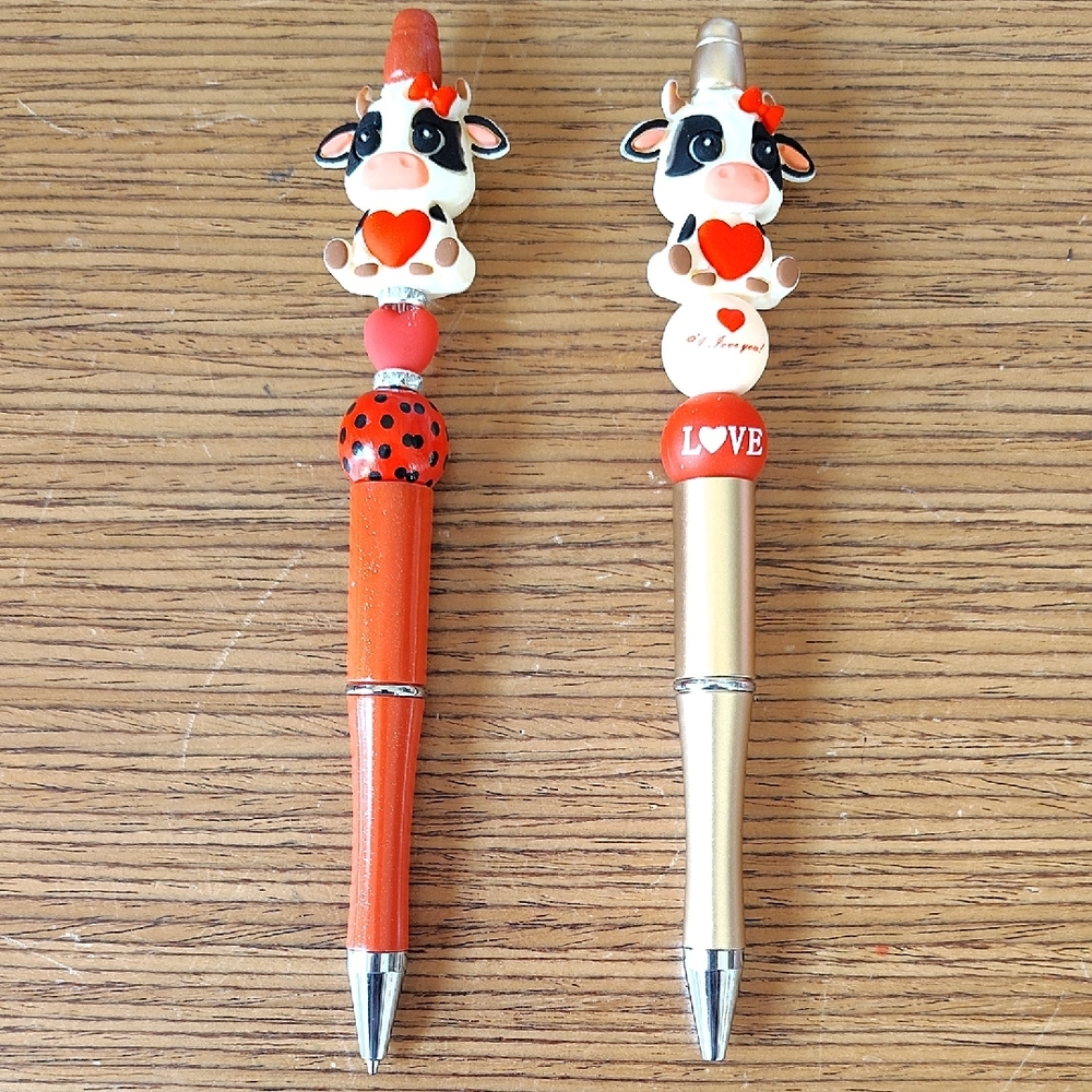 Cute Cow Themed Pen Set with Heart Accents - Set Of 2